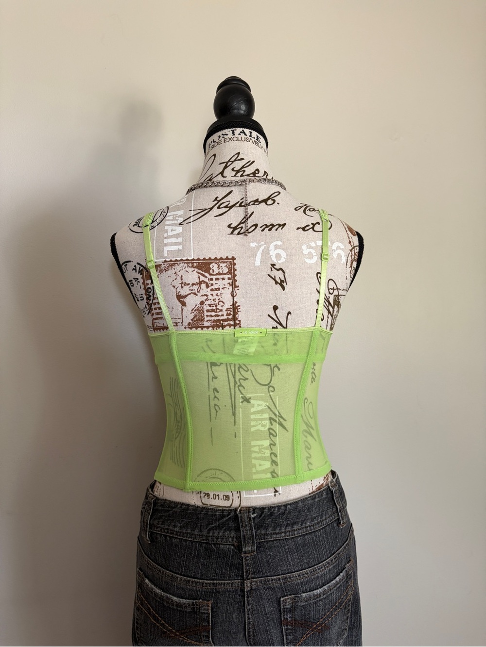 Y2K Lasenza Lime Green Cyber Coquette Baddie Corset Bustier Mesh Bra Top - Picture 5 of 16